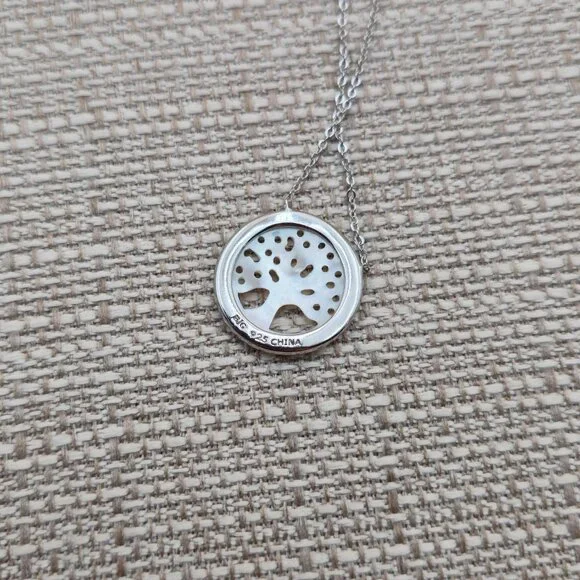 18 Inch Sterling Silver MoP Tree Of Life Cubic Zirconia Necklace A5497 - Picture 5 of 8